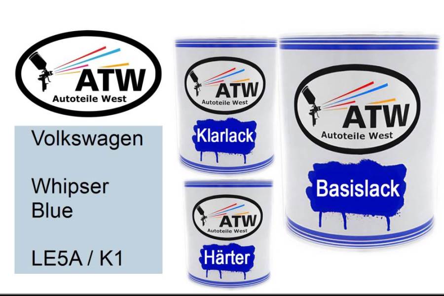 Volkswagen, Whipser Blue, LE5A / K1: 1L Lackdose + 1L Klarlack + 500ml Härter - Set, von ATW Autoteile West.